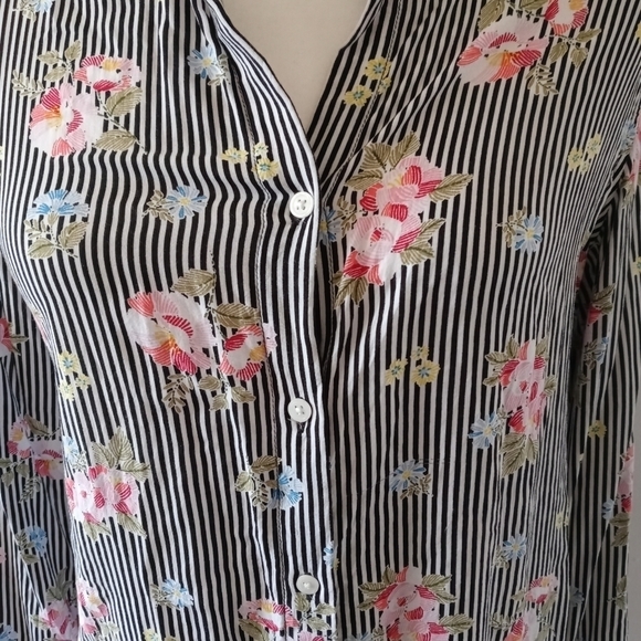 Como Vintage Long Sleeves Striped Floral Hi-Lo Button up Shirt Size small - Picture 3 of 14